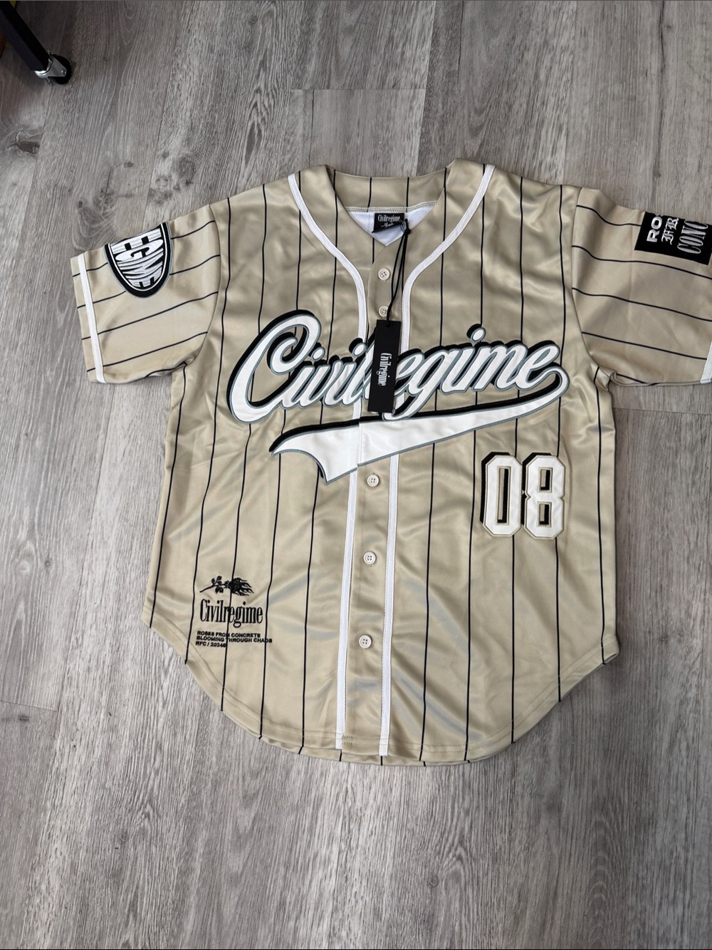 Civil Regime Men's Tan Pinstripe Baseball Jersey Medium NWT